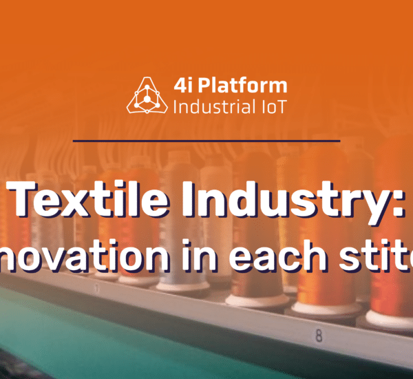 Cover of the article with an image of threads in the background and on it an almost transparent orange gradient. The text in the picture reads Textile industry: innovation in each stitch.